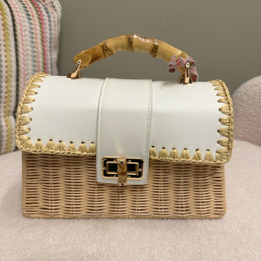 Elegant White and Tan Woven Mini Bag